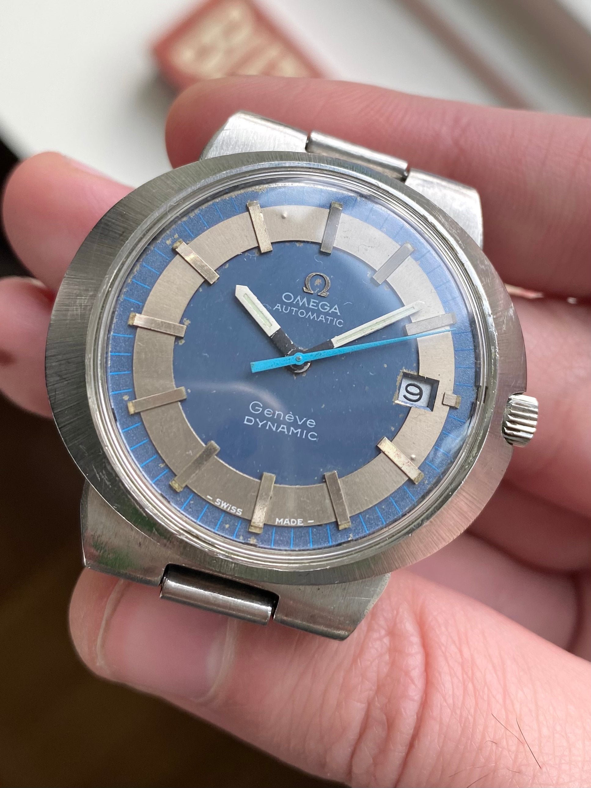 Vintage Omega Geneve Dynamic s Automatic Two Tone Blue Dial