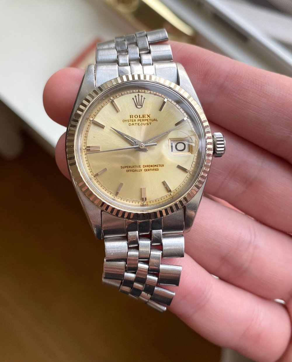 Rolex Oyster Perpetual Datejust Silver Dial 1601 Steel Yellow Gold