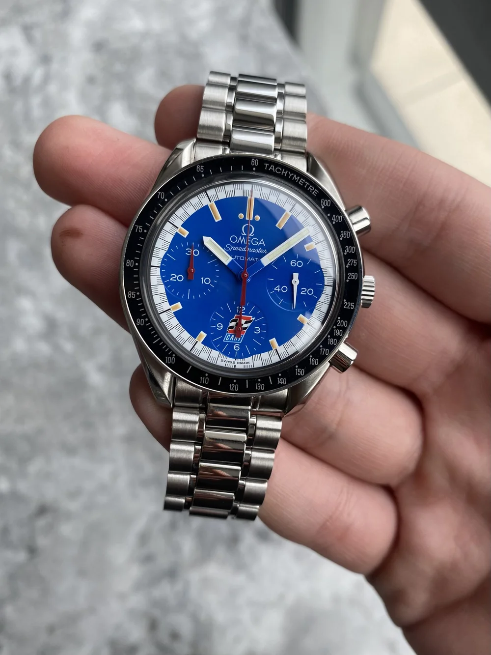 omega speedmaster schumacher blue