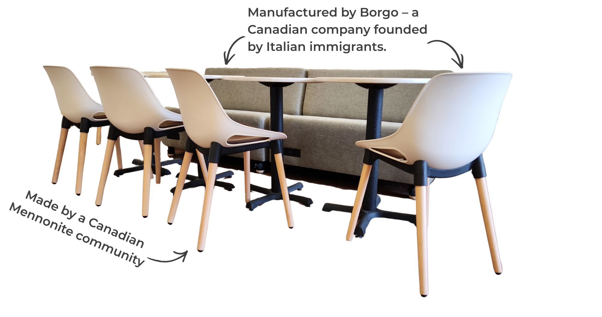 A cut-out of the Our Table banquette seating and tables.