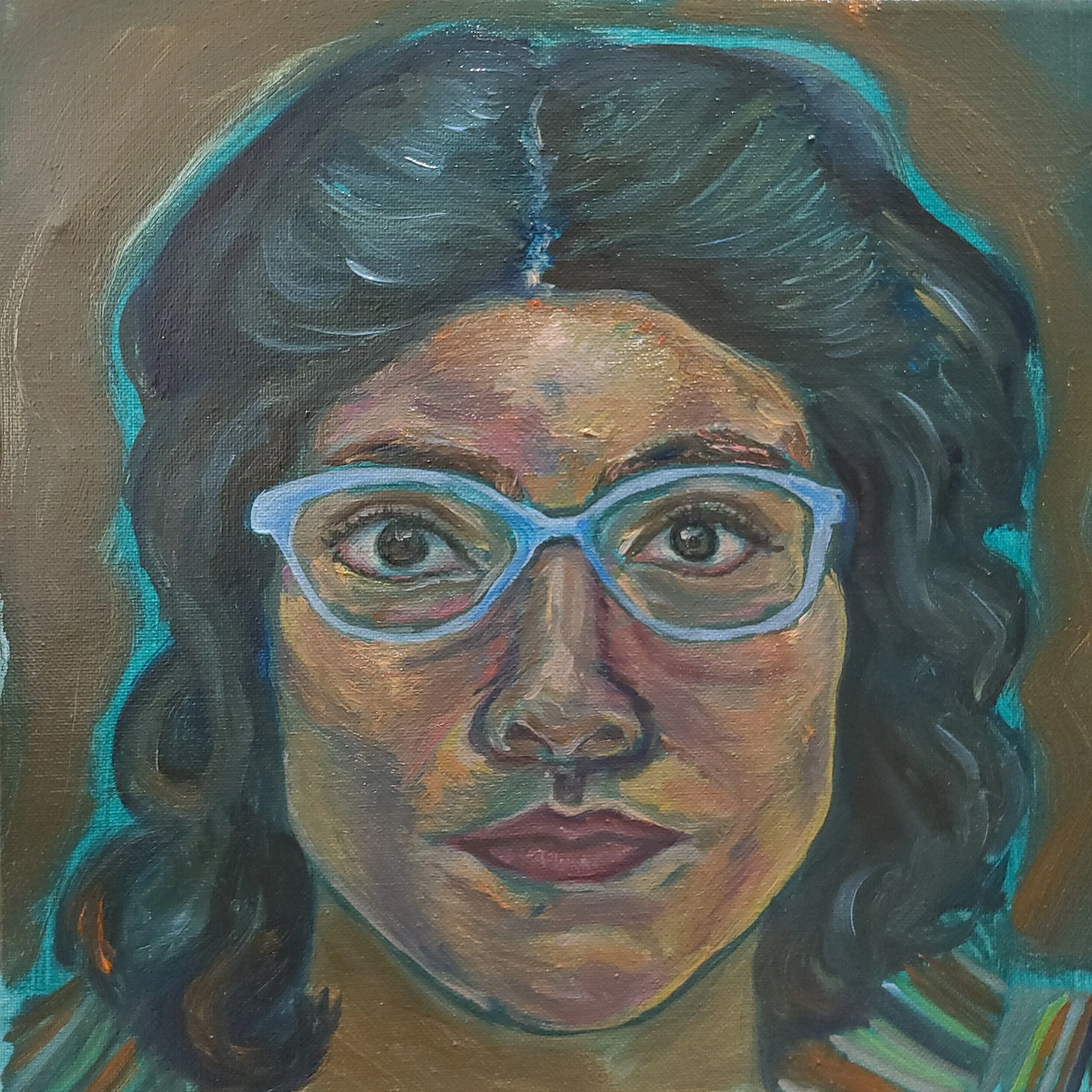 Self Portrait Study, Oil Paint on Cotton, 12"x12"