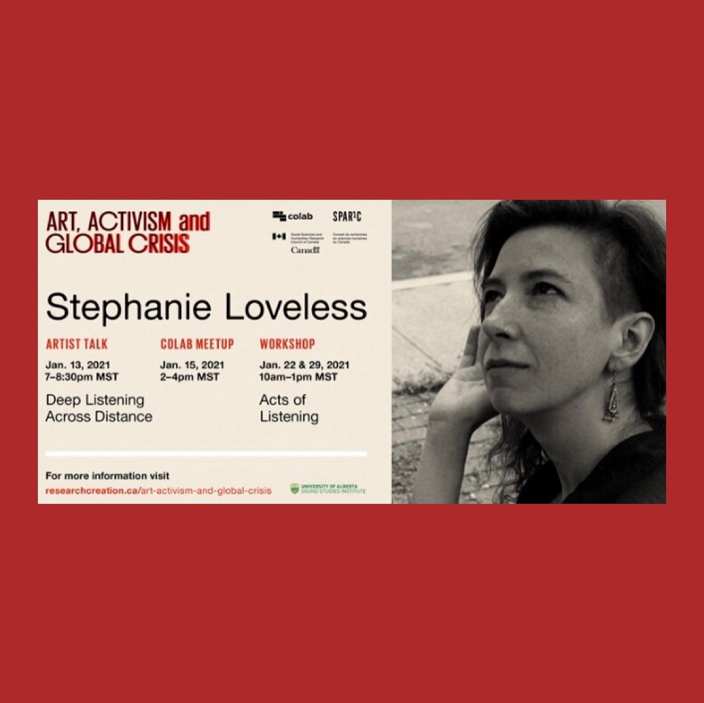 The @researchcreation team is excited to announce Stephanie Loveless as the first guest of the 2021 Art, Activism, and Global Crisis Speaker Series!
.
Please visit RESEARCHCREATION.ca to register on eventbrite.
.

Stephanie Loveless is a sound and me
