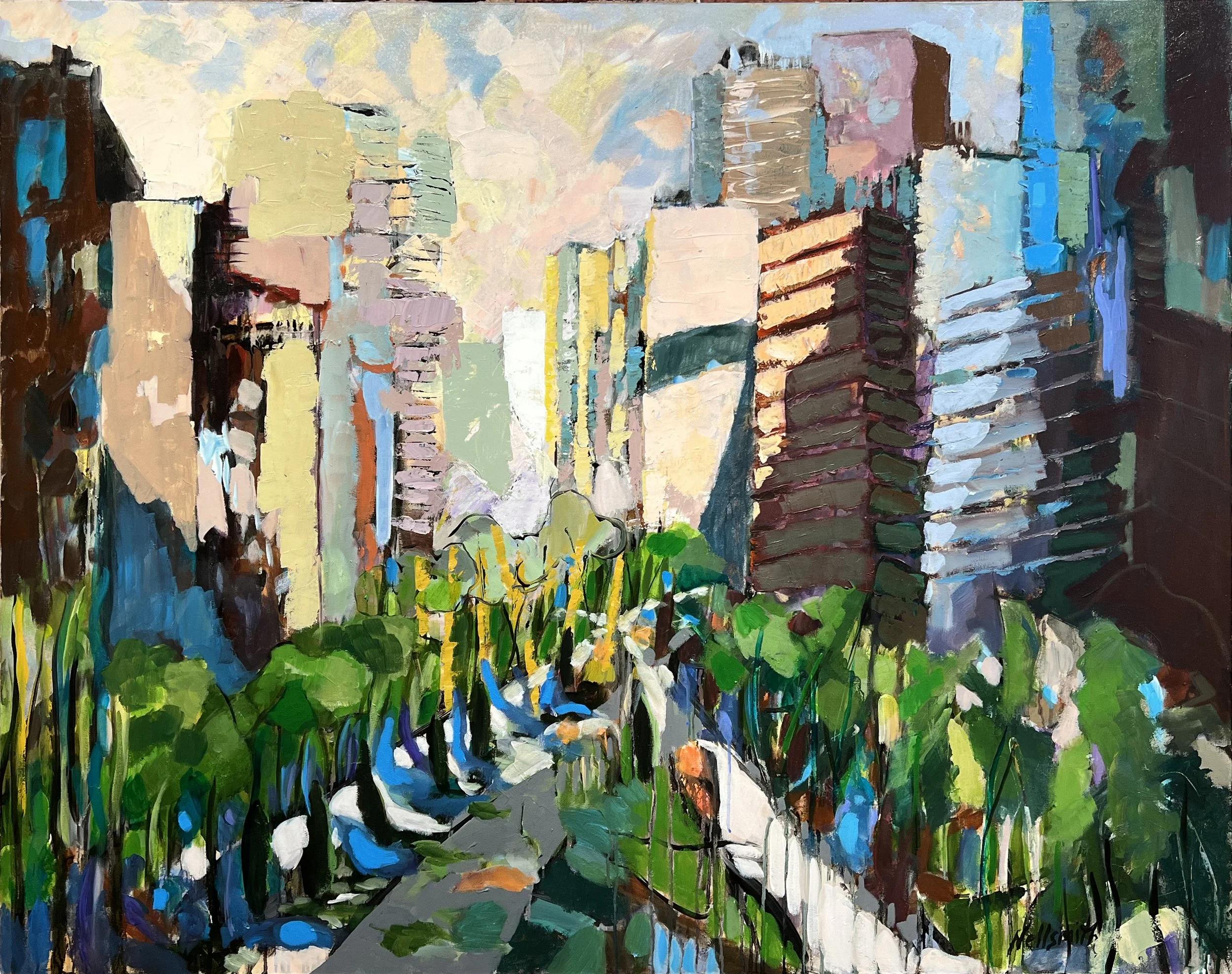 Tree Lined Street acrylic on canvas 48 X 60