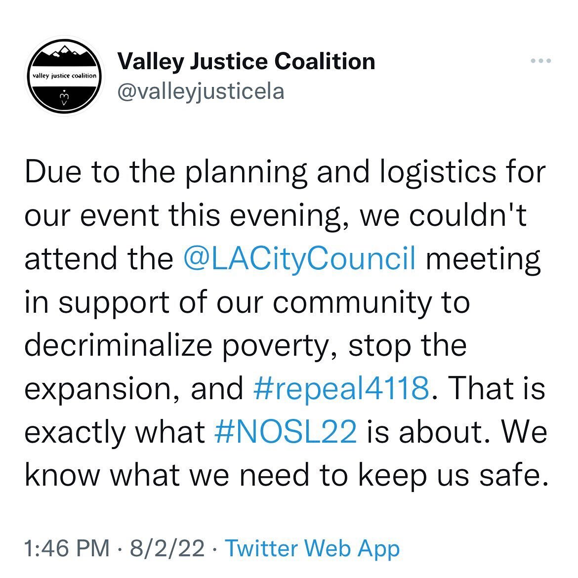 #SafetyIs community care and we will be #joyinresistance. We set out to organize #NOSL22 because we support the #repeal4118. 

See you tonight! 4p Woodley Park.