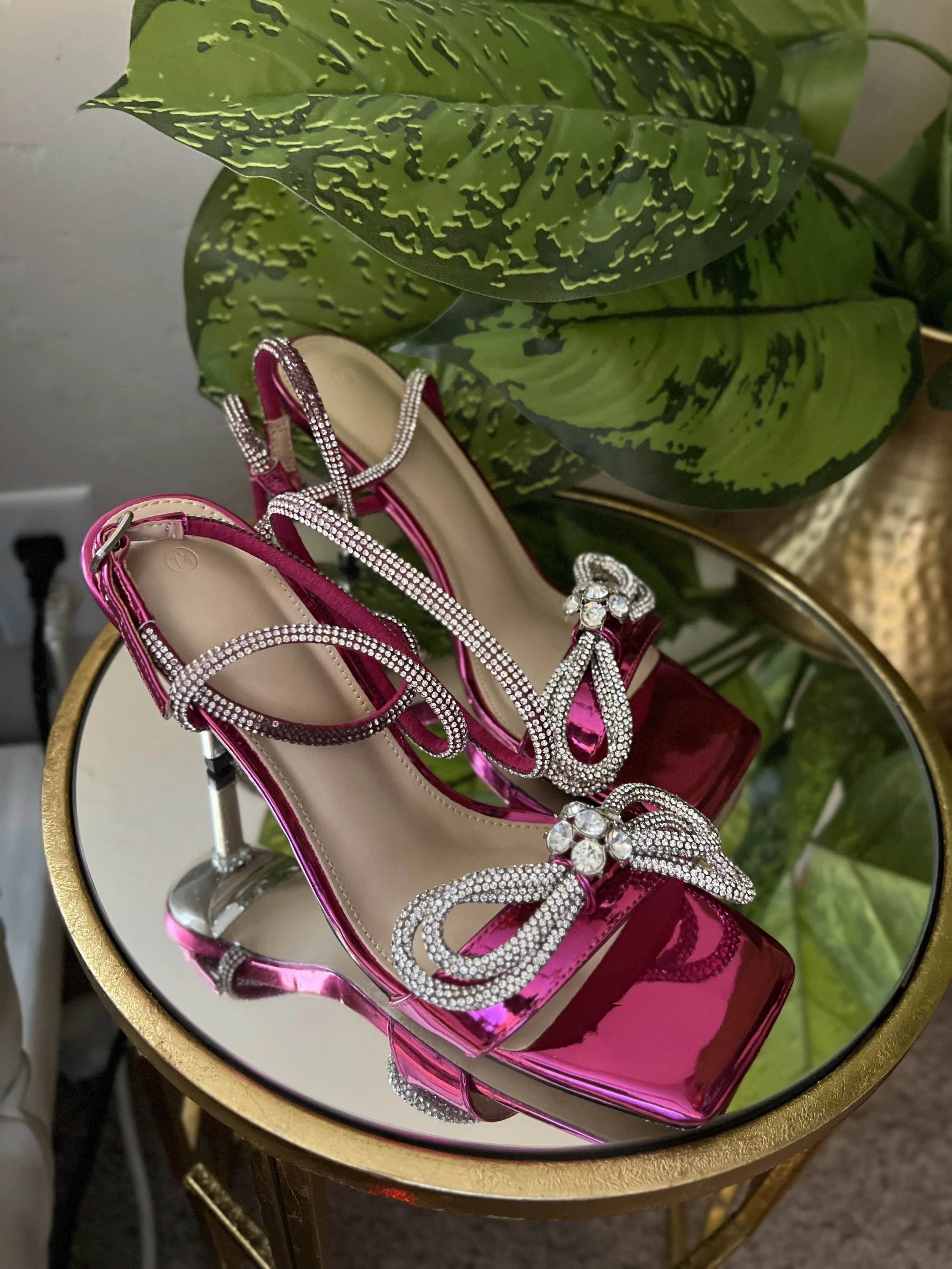 Pink Rhinestone Bow Heels 