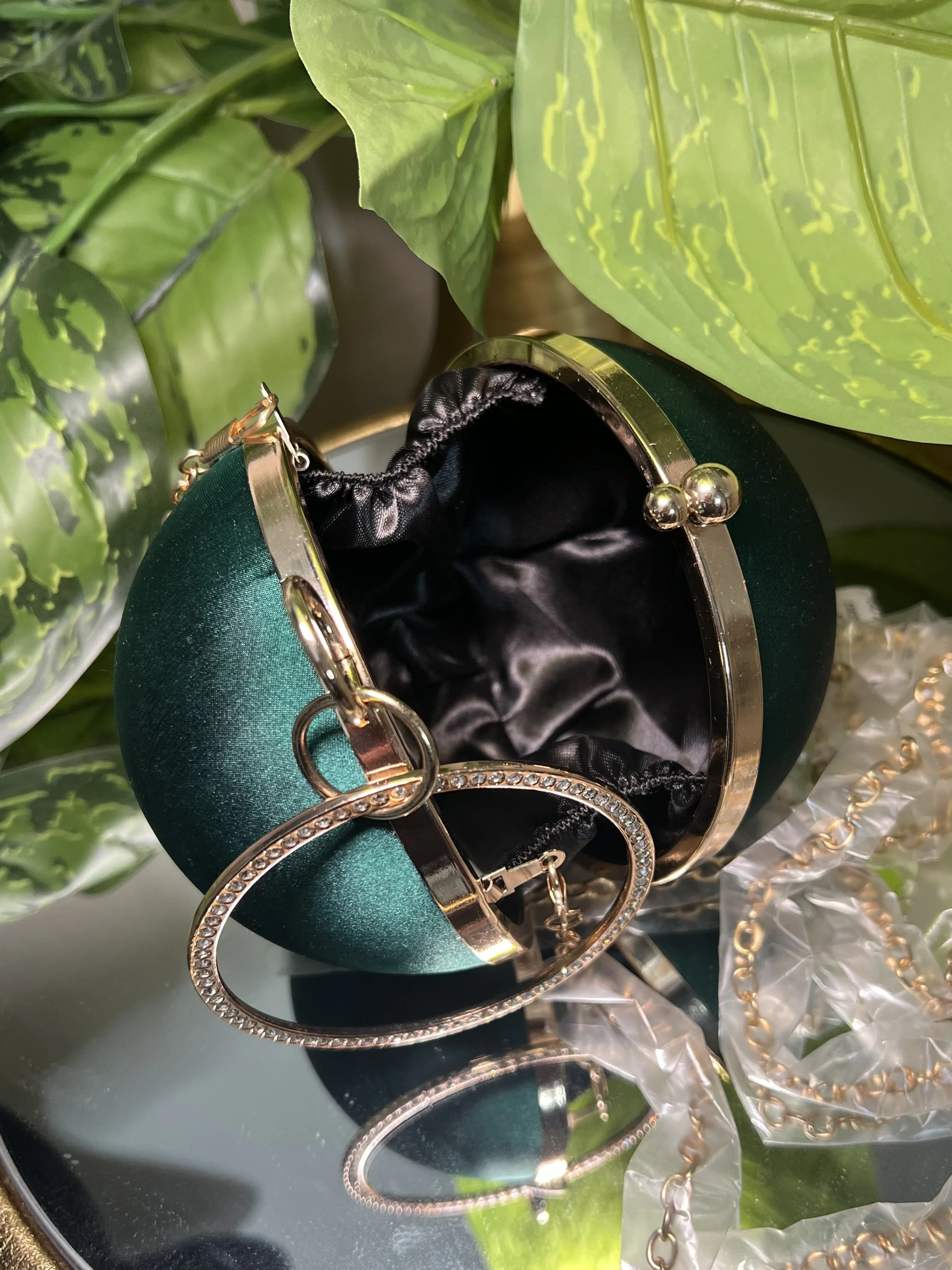 Green Rhinestone Ball Purse