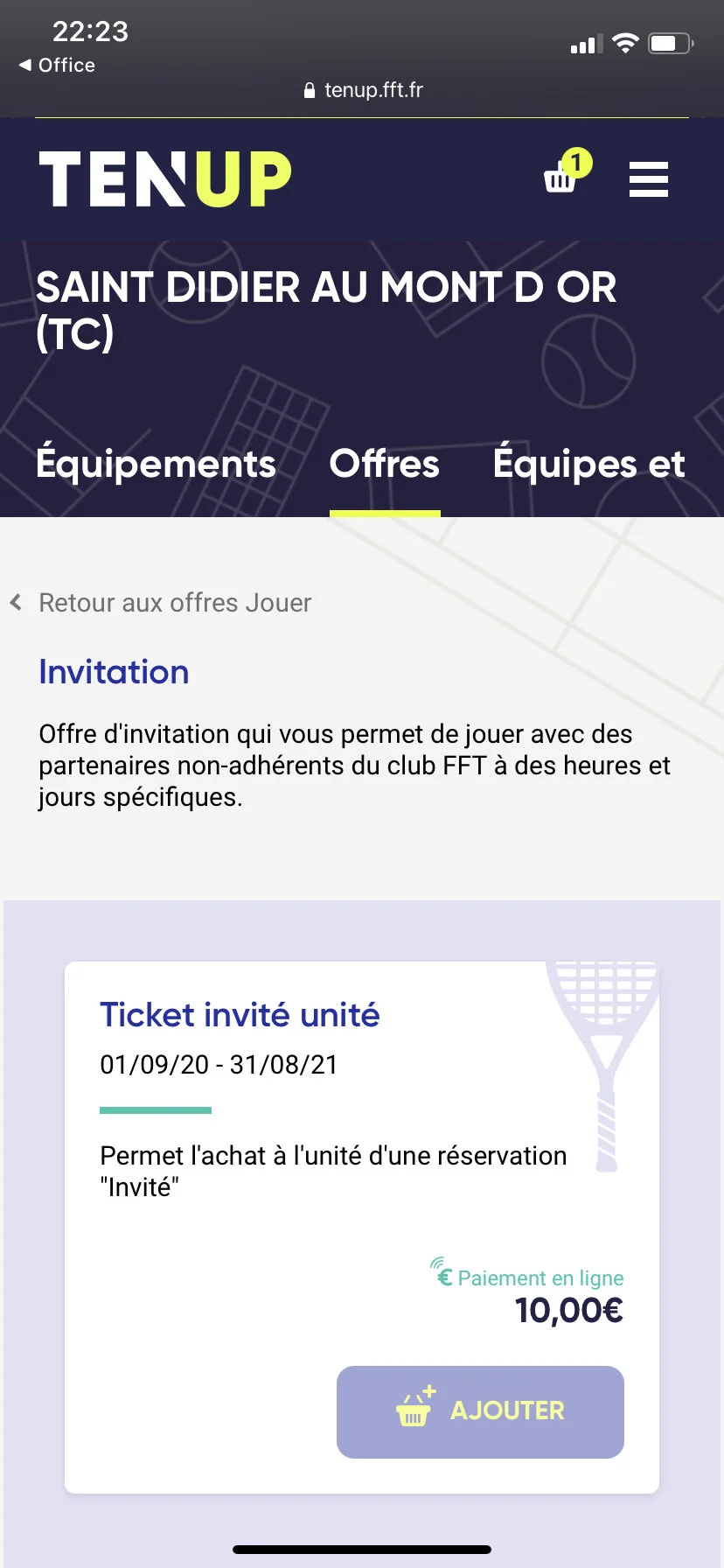 4 Cliquer sur le panier en haut à droite qui doit contenir votre achat (1).