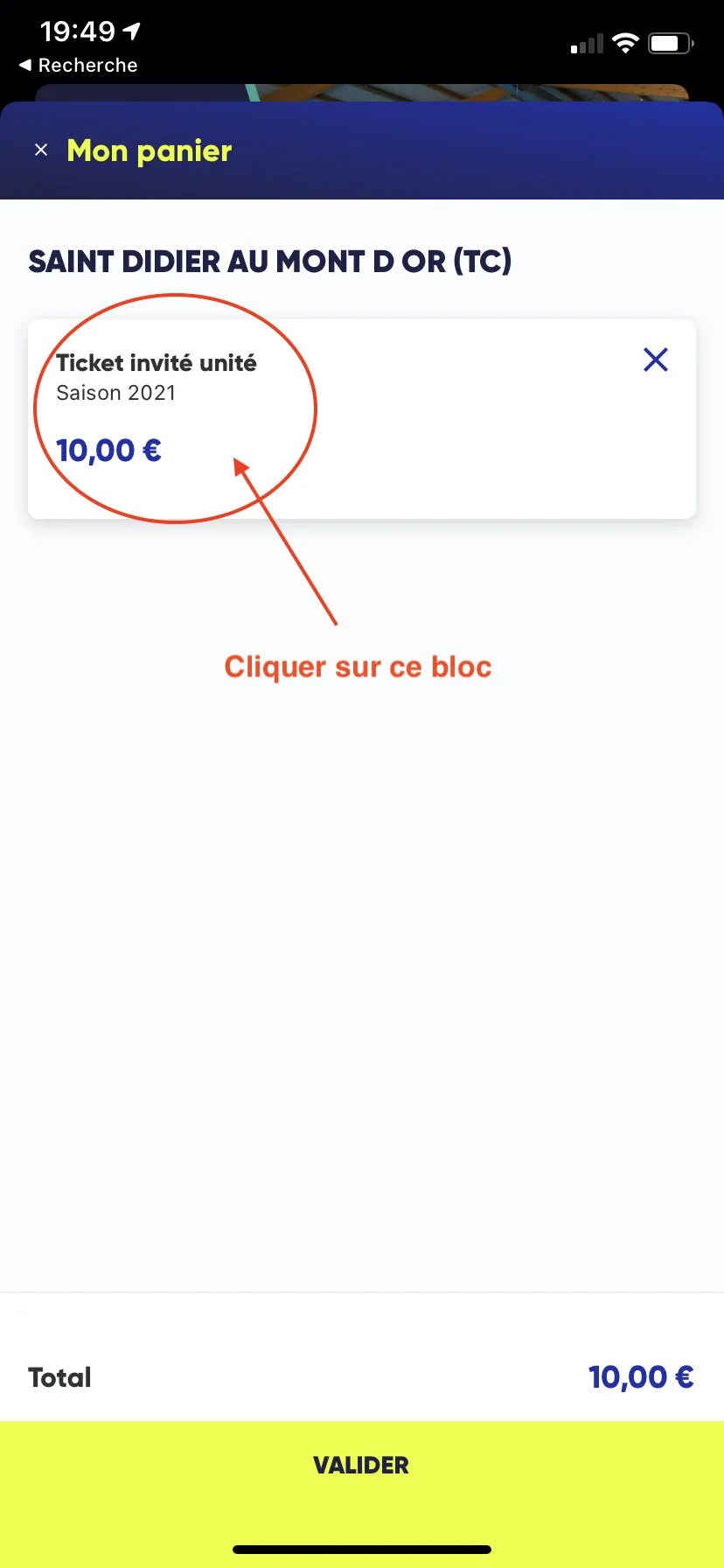 8 Cliquer sur le ticket invité unité.