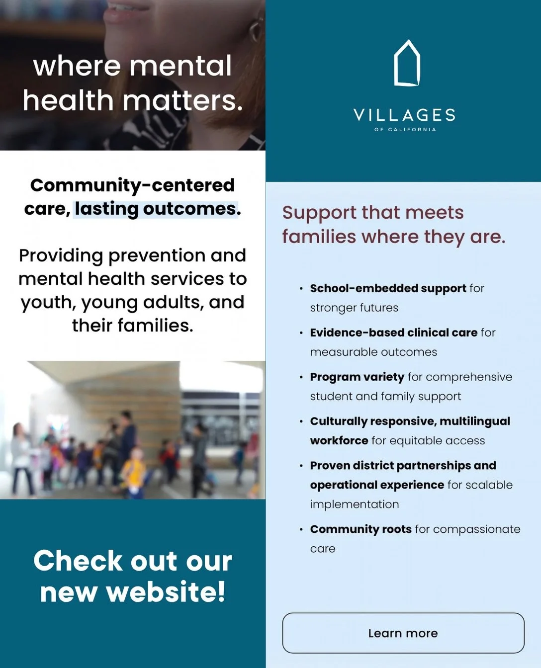 Our new website is here 🏘️ We&rsquo;re excited to introduce the new online home for Villages of California, a place where you can learn more about who we are, what we do, and how we&rsquo;re working to make mental health support more accessible for 