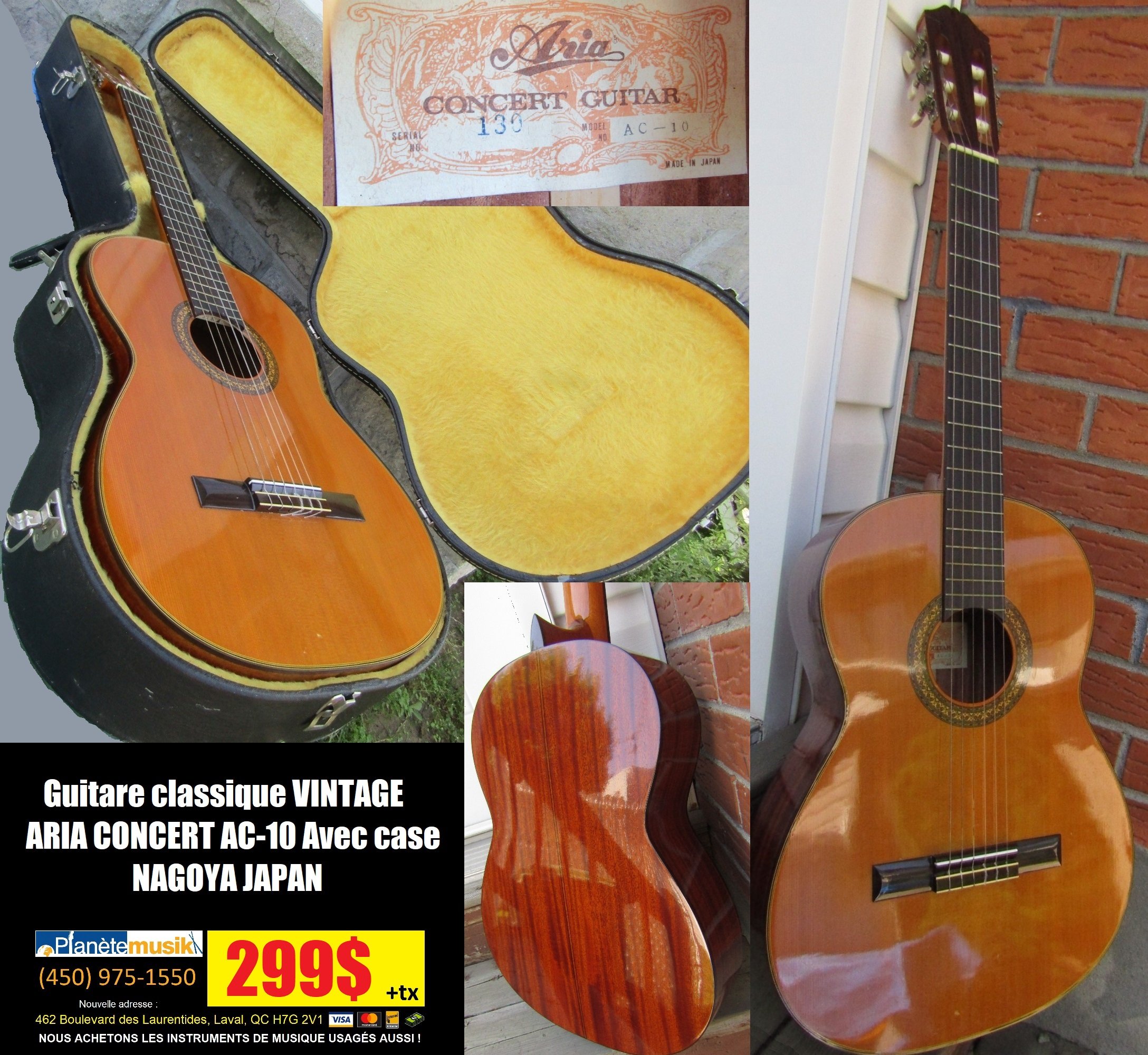 Guitare classique vintage ARIA CONCERT AC-10 Nagoya Japan Étui rigide inclus Usagée en ordre