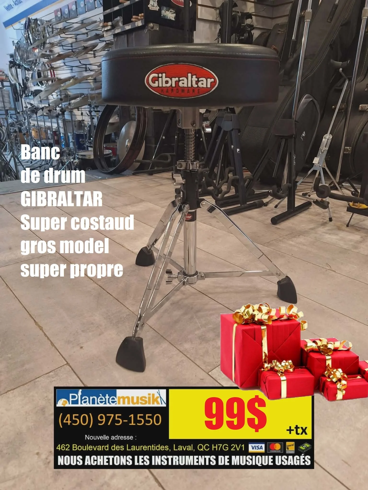 GIBRALTAR Banc super costaud gros model ajustement hauteur tige fileté SUPER PROPRE