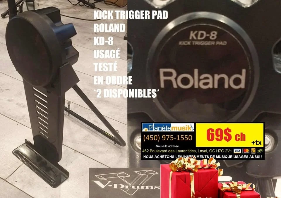 ROLAND Kick trigger pad / bass drum KD-8 (2 DISPONIBLES) Usagés en ordre