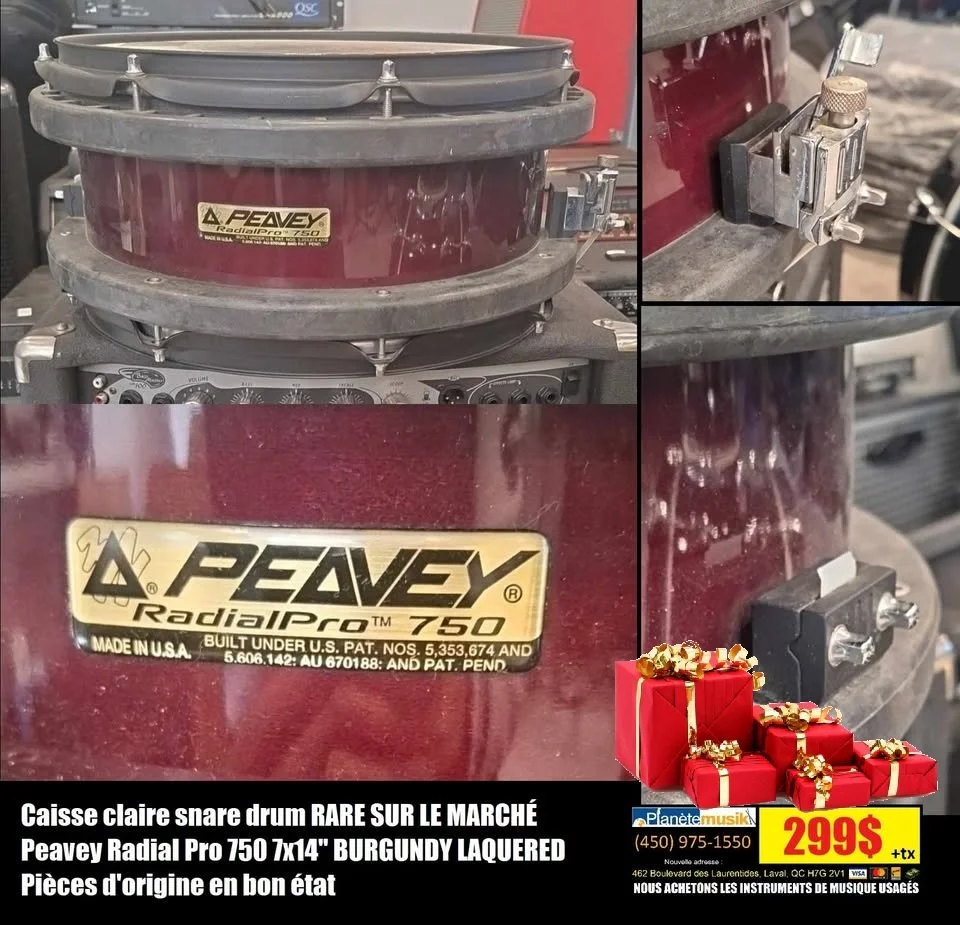 Caisse claire snare drum RARE SUR LE MARCHÉ Peavey Radial Pro 750 USA 7x14" BURGUNDY LAQUERED