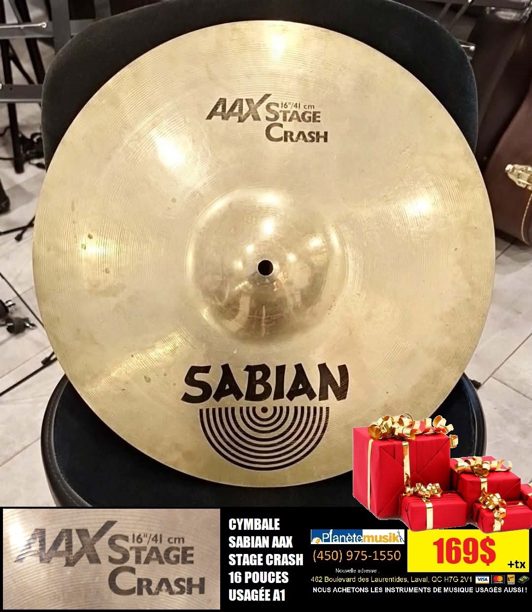 Cymbale SABIAN AAX STAGE CRASH 16 Pouces usagée en ordre