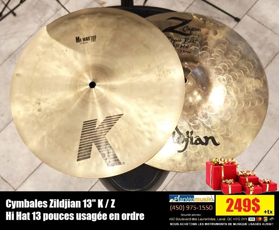 Cymbales ZILDJIAN K/Z hihat 13 pouces usagées en ordre