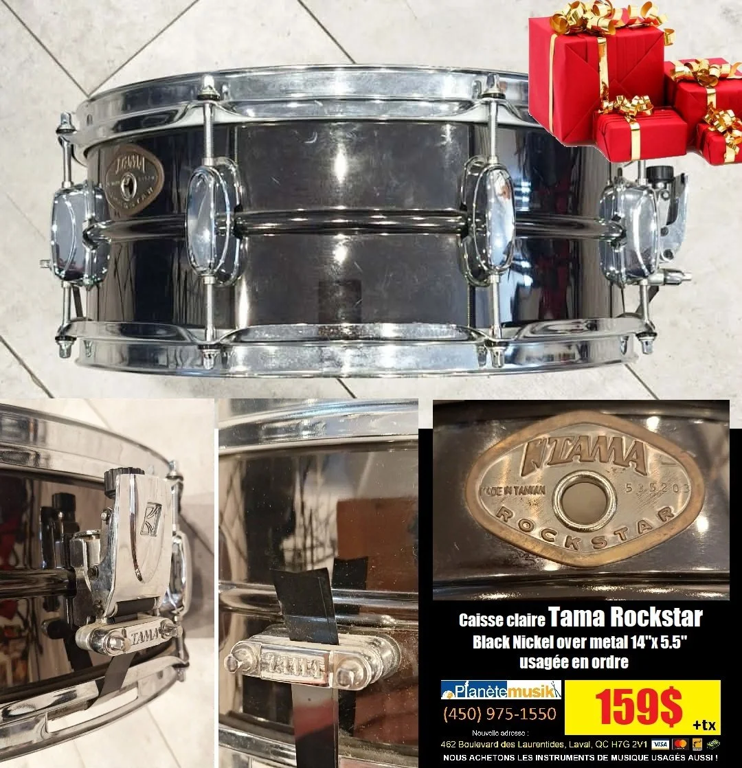 Caisse claire snare drum TAMA ROCKSTAR BLACK NICKEL OVER STEEL 14 x 5.5 usagée en ordre