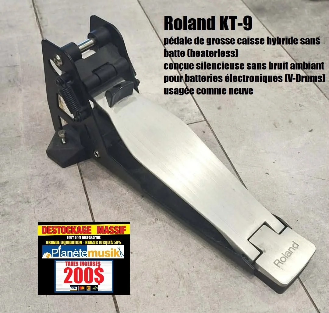 LE DÉSTOCKAGE CONTINUE !! Roland KT-9 pédale de grosse caisse hybride sans batte (beaterless) conçue silencieuse sans bruit ambiant pour batteries électroniques (V-Drums) usagée comme neuve