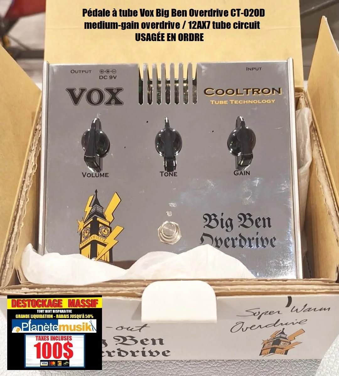 LE DÉSTOCKAGE CONTINUE - Pédale VOX Big ben overdrive ct-02 OD Tube 12AX7 COOLTRON usagée comme neuve