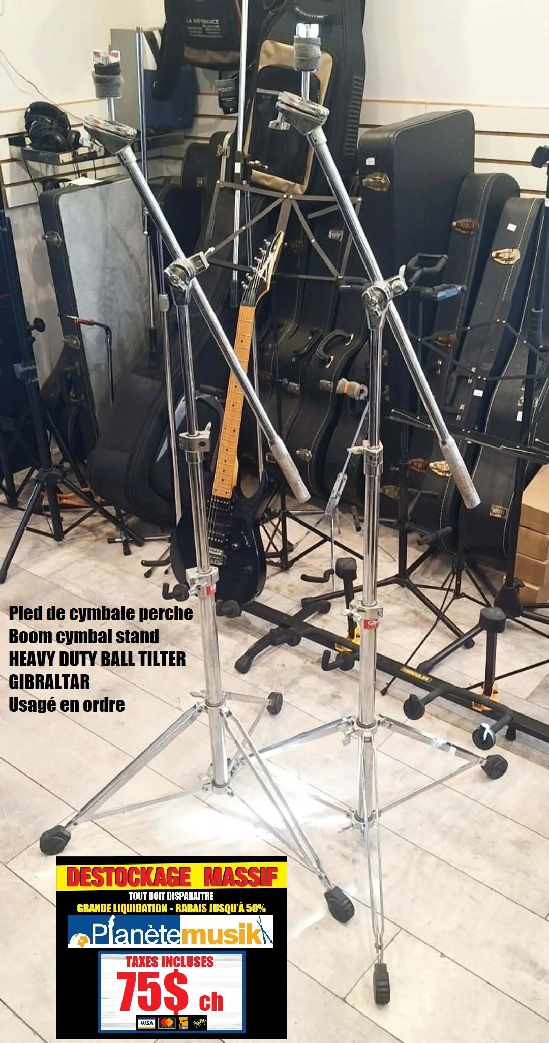 LE DÉSTOCKAGE CONTINUE - 2 PiedS de cymbale perche HEAVY DUTY GIBRALTAR ball adjust TILTER (TX INCLUSES)