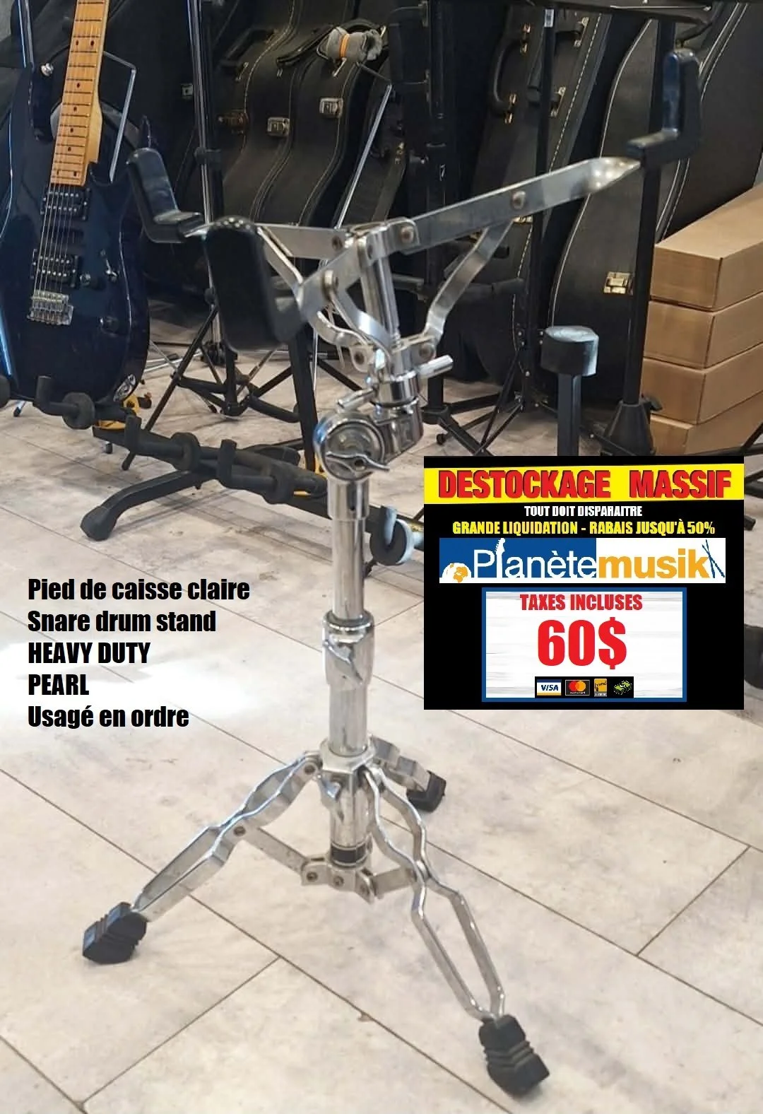 LE DÉSTOCKAGE CONTINUE - Pied de caisse claire snare COSTAUD PEARL Double braced (TX INCLUSES)