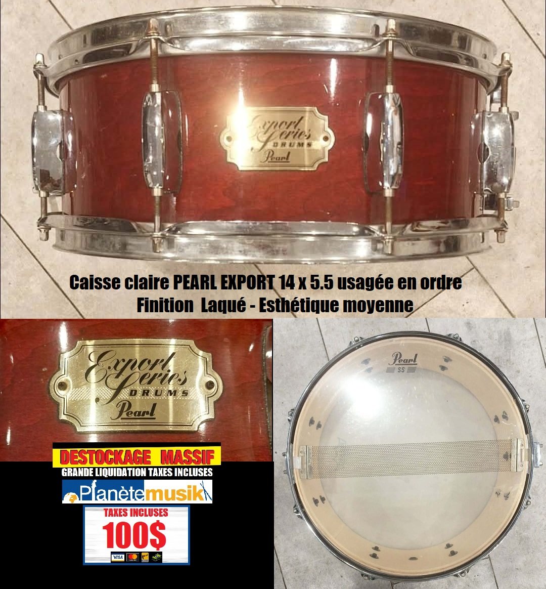 LE DÉSTOCKAGE CONTINUE - Caisse claire snare drum PEARL EXPORT Finition laqué 14 x 5.5 TAXES INCLUSES