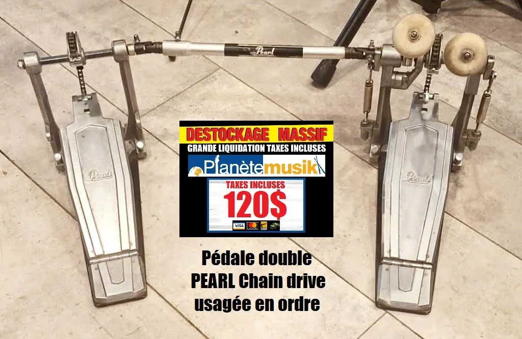 LE DÉSTOCKAGE CONTINUE - Pédale double PEARL Chain drive usagée en ordre TAXES INCLUSES
