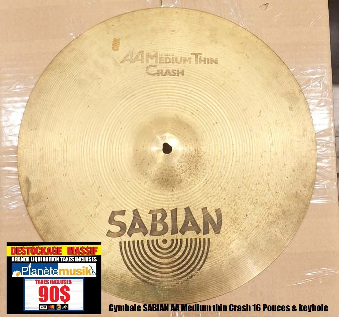 LE DÉSTOCKAGE CONTINUE - Cymbale SABIAN AA Medium thin Crash 16 Pouces &amp; keyhole
