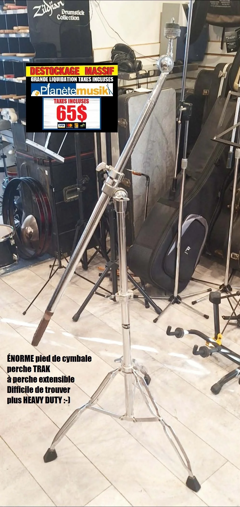 LE DÉSTOCKAGE CONTINUE - Pied de cymbale perche extensible ÉNORME HEAVY DUTY TRAK