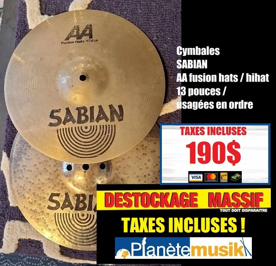 Cymbales hihat SABIAN AA fusion hats 13 pouces TAXES INCLUSES