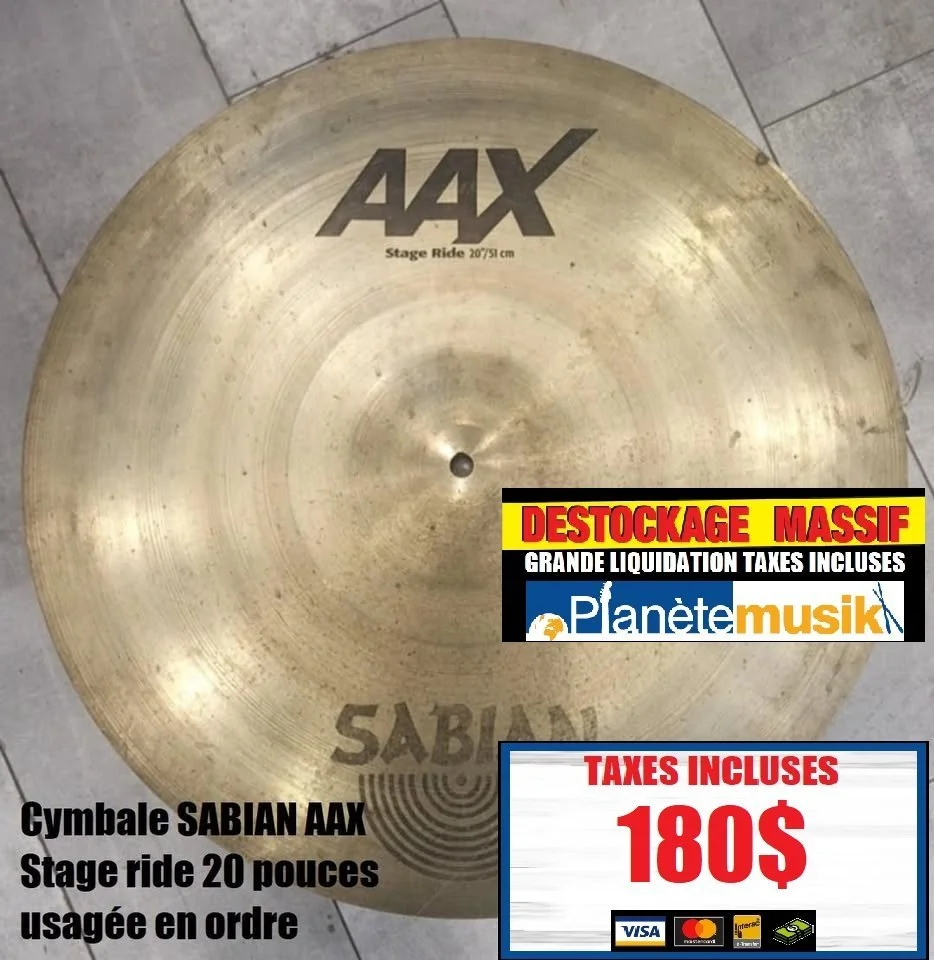 Cymbale SABIAN AAX stage ride 20 pouces Usagée TAXES INCLUSES