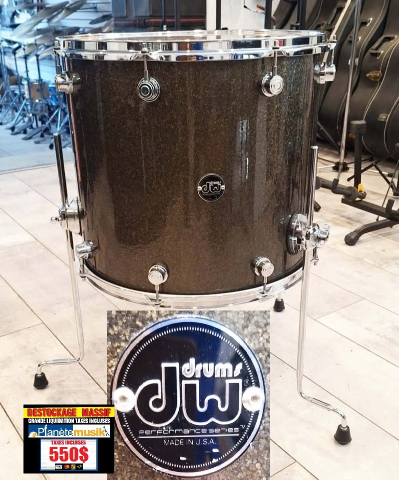 haut de gamme DW PERFORMANCE floor tom 18 pouces x 16 PEWTER SPARKLE en superbe état!