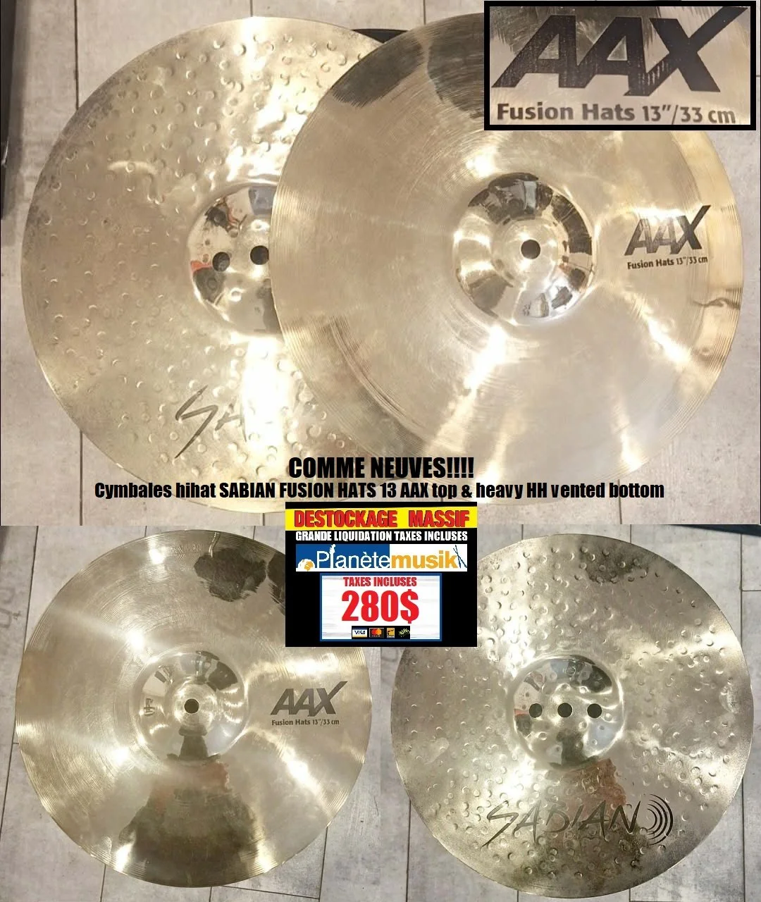 COMME FLAMBANT NEUVES Cymbales SABIAN AAX FUSION HATS 13 - TX INCLUSES