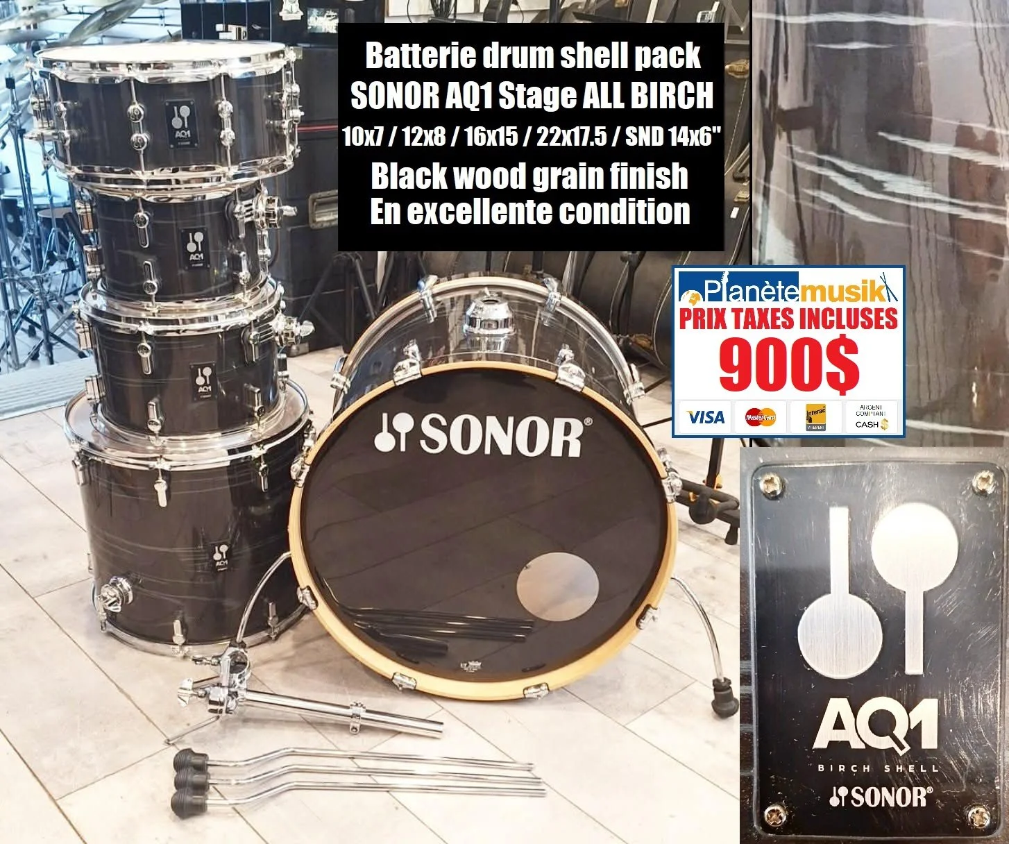 BATTERIE DRUM SHELL PACK SONOR AQ1 STAGE ALL BIRCH TAXES INCLUSES