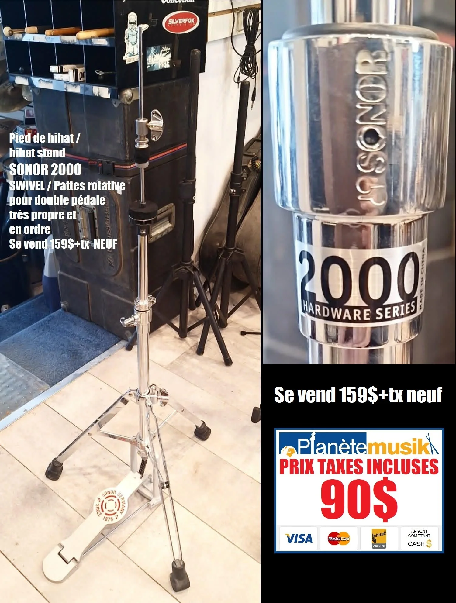 Pied de hihat / hihat stand SONOR 2000 SWIVEL / Pattes rotative