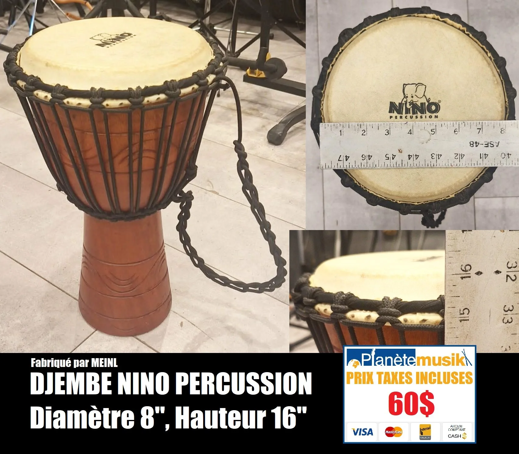 Djembe MEINL NINO PERCUSSION diamètre 8, hauteur 16