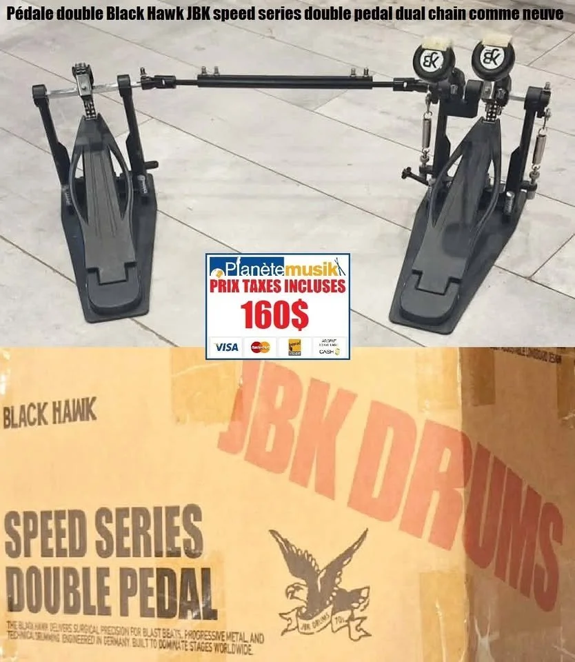 Pédale double Black Hawk JBK speed series double pedal dual chain comme neuve