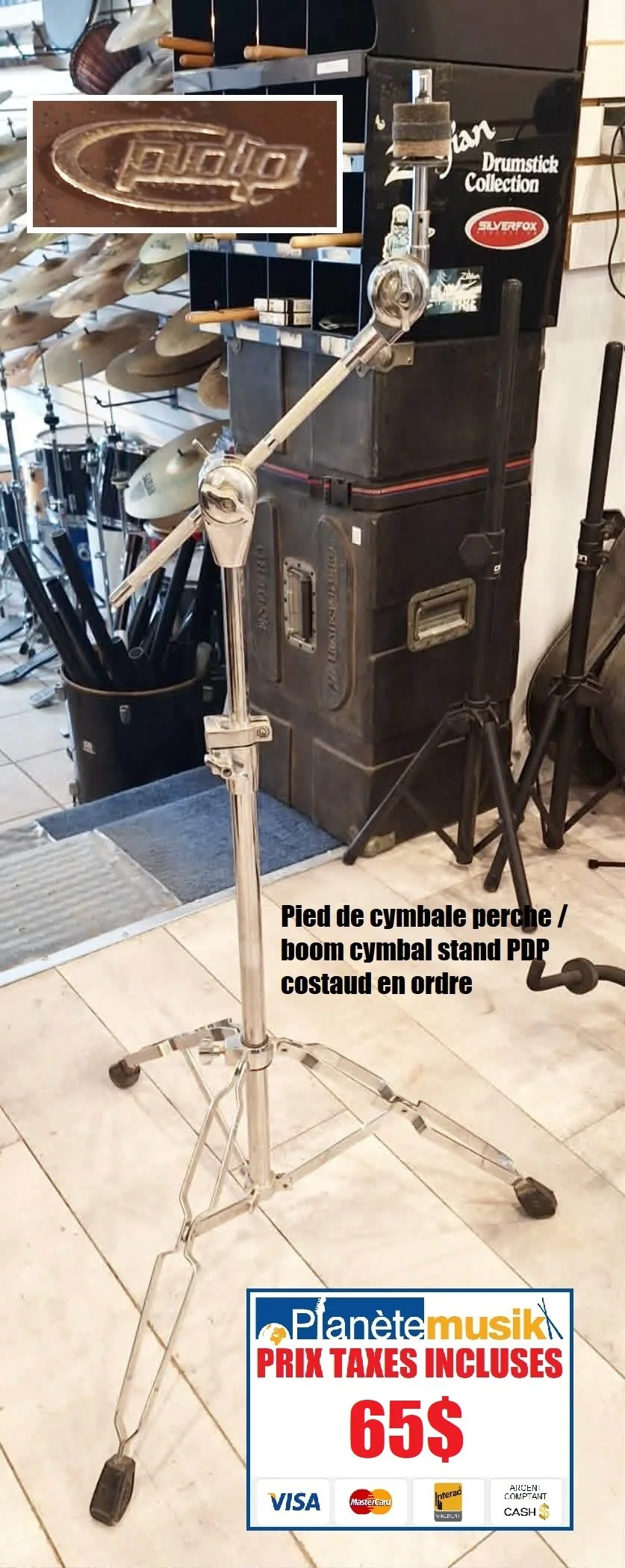 Pied de cymbale perche / boom cymbal stand PDP costaud en ordre