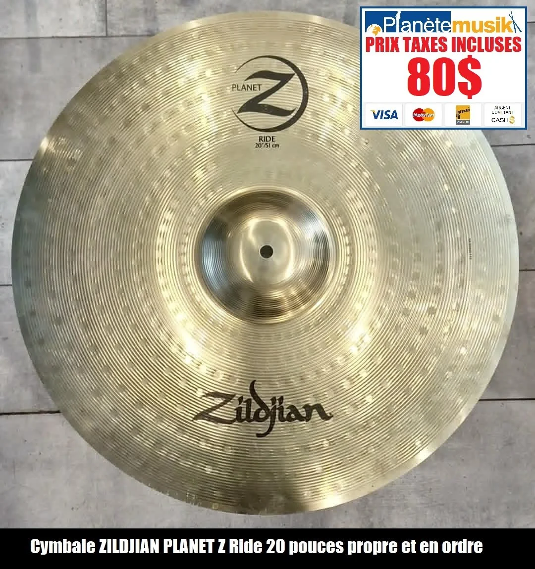 Cymbale ZILDJIAN PLANET Z Ride 20 pouces propre et en ordre