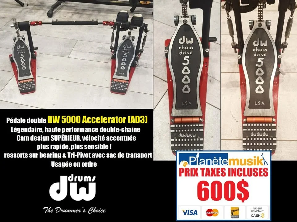 Pédale double de grosse caisse kick drum pedal DW 5000 AD3 ACCELERATOR