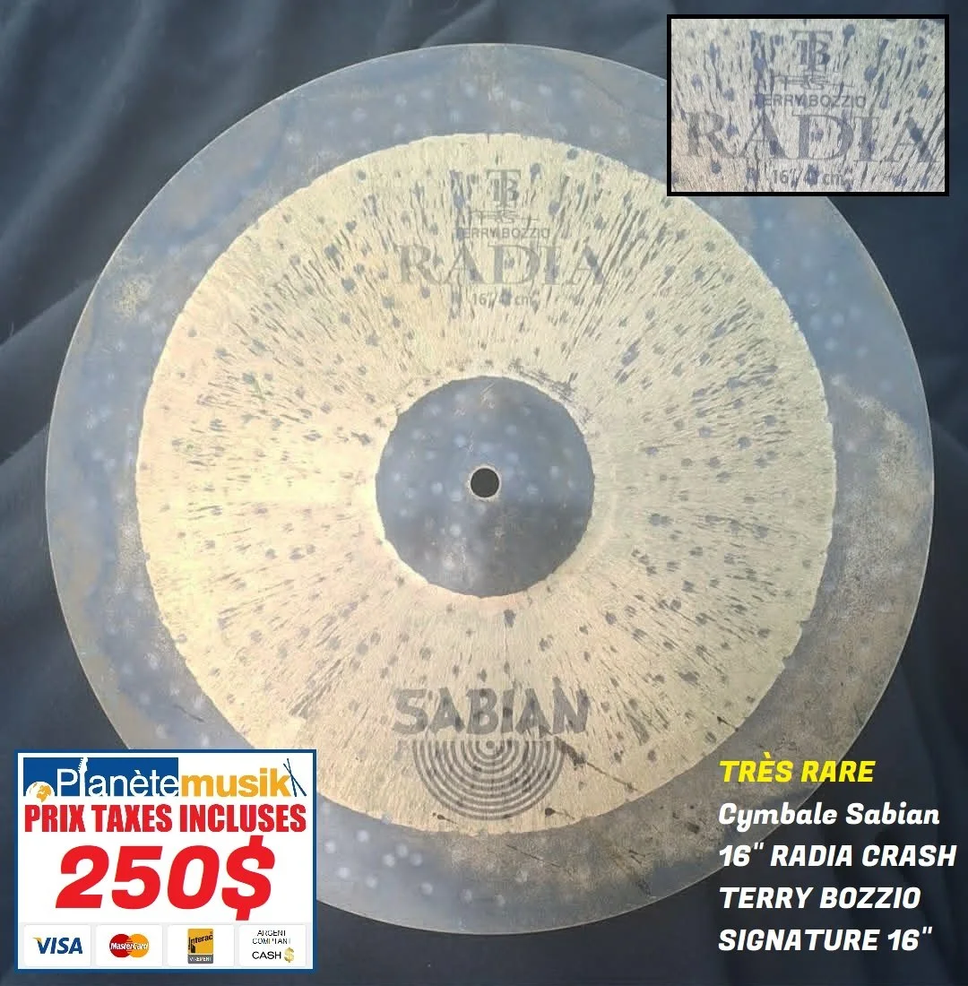 TAXES INCLUSES - TRÈS RARE - Cymbale SABIAN RADIA Terry Bozzio signature crash 16  Usagée en ordre
