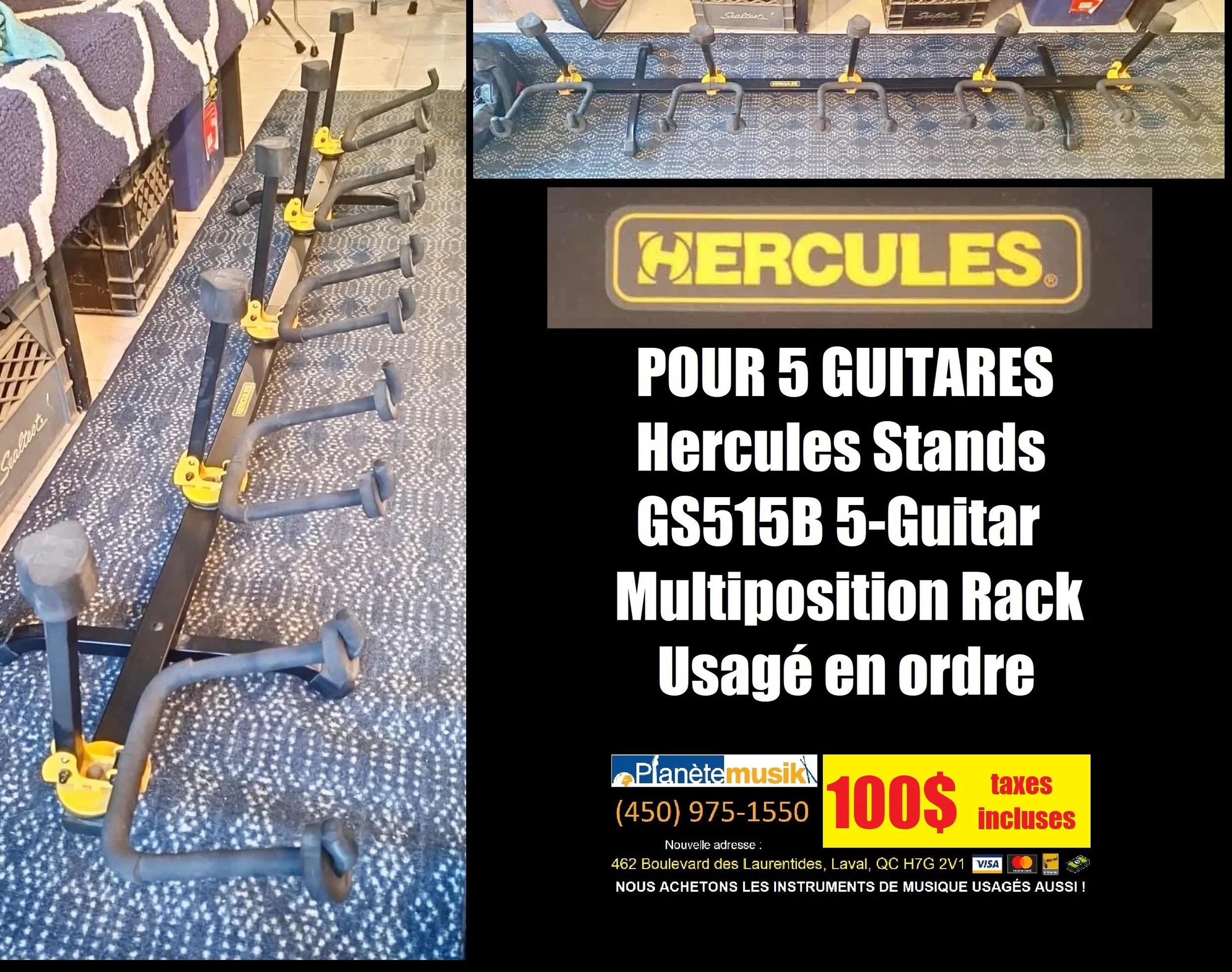 TAXES INCLUSES - HERCULES pieds pour 5 guitares ajustable / GS515B Multiposition guitar rack