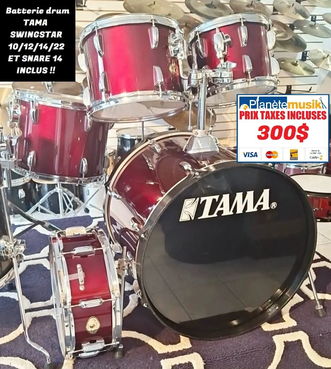 TAXES INCLUSES - Batterie drum TAMA SWINGSTAR shell kit 10/12/14/22/+14 snare inclus!