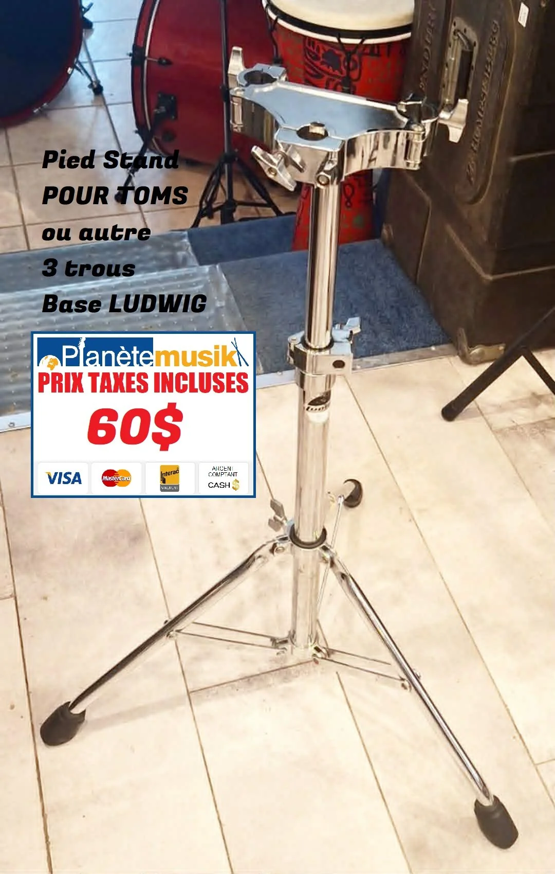 TAXES INCLUSES - Pied stand pour toms ou autre base ludwig