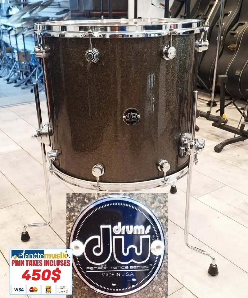 TAXES INCLUSES ( Et baisse de prix! ) - DW PERFORMANCE MAPLE shell floor tom 18 pouces PEWTER SPARKLE