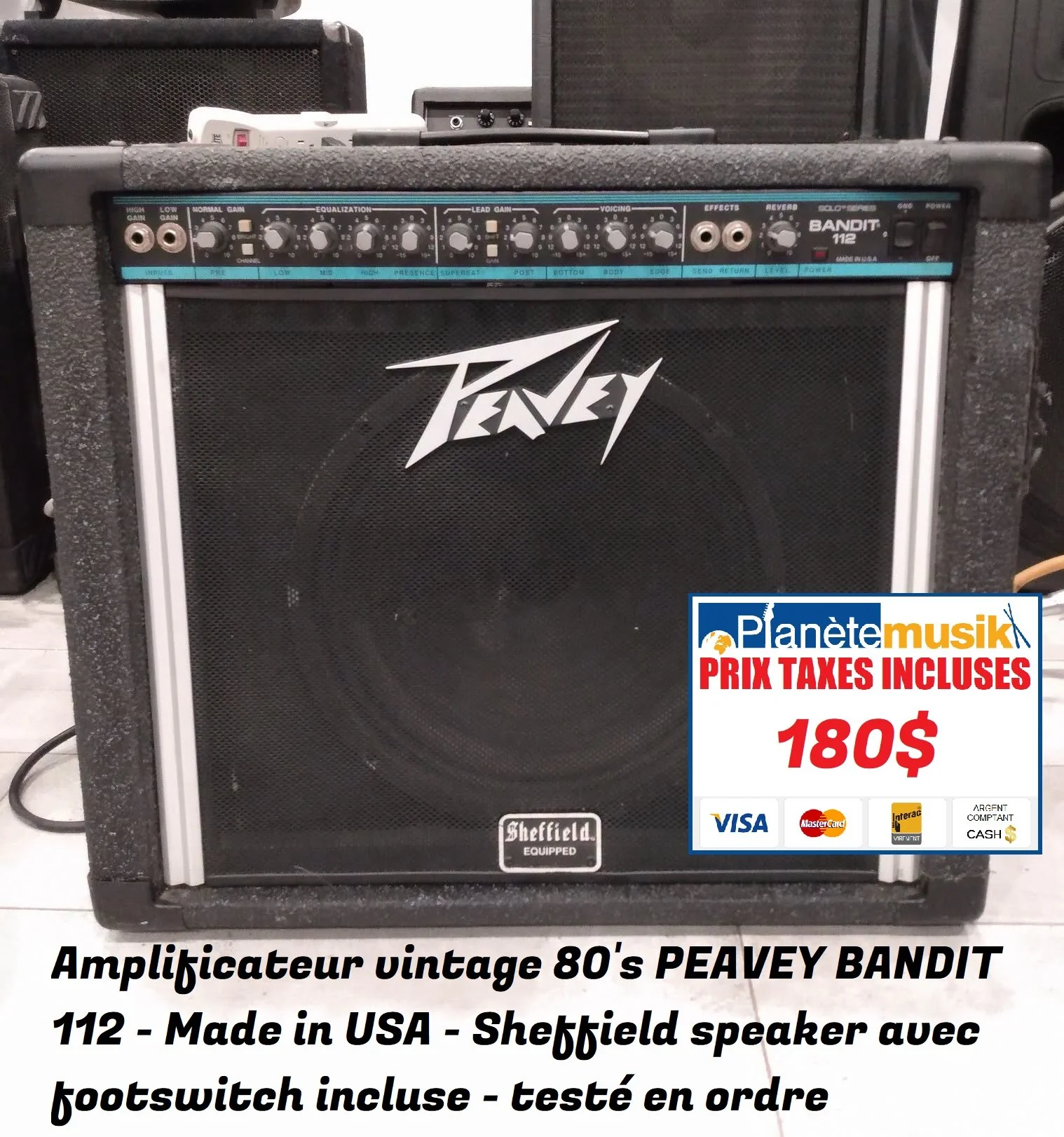 TAXES INCLUSES - Amplificateur vintage 80's PEAVEY BANDIT 112 usagé avec footswitch Usagé en ordre