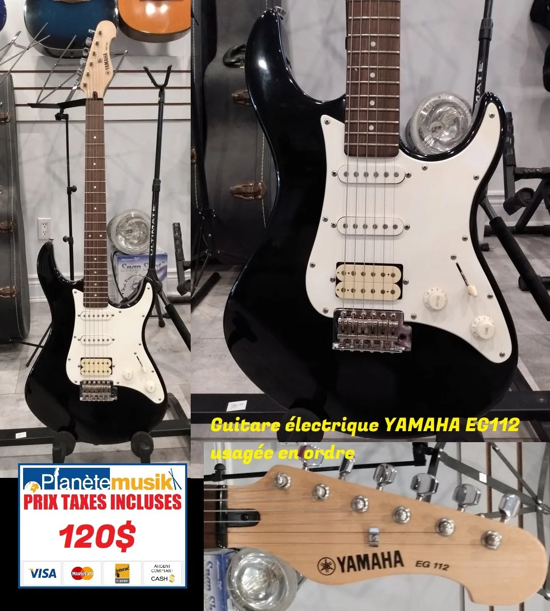 TAXES INCLUSES - Guitare électrique YAMAHA EG112 usagée en ordre