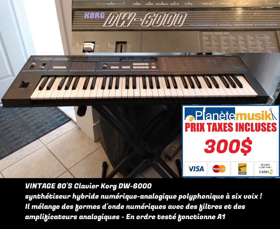 TAXES INCLUSES - Clavier VINTAGE KORG DW6000 avec support usagé en ordre