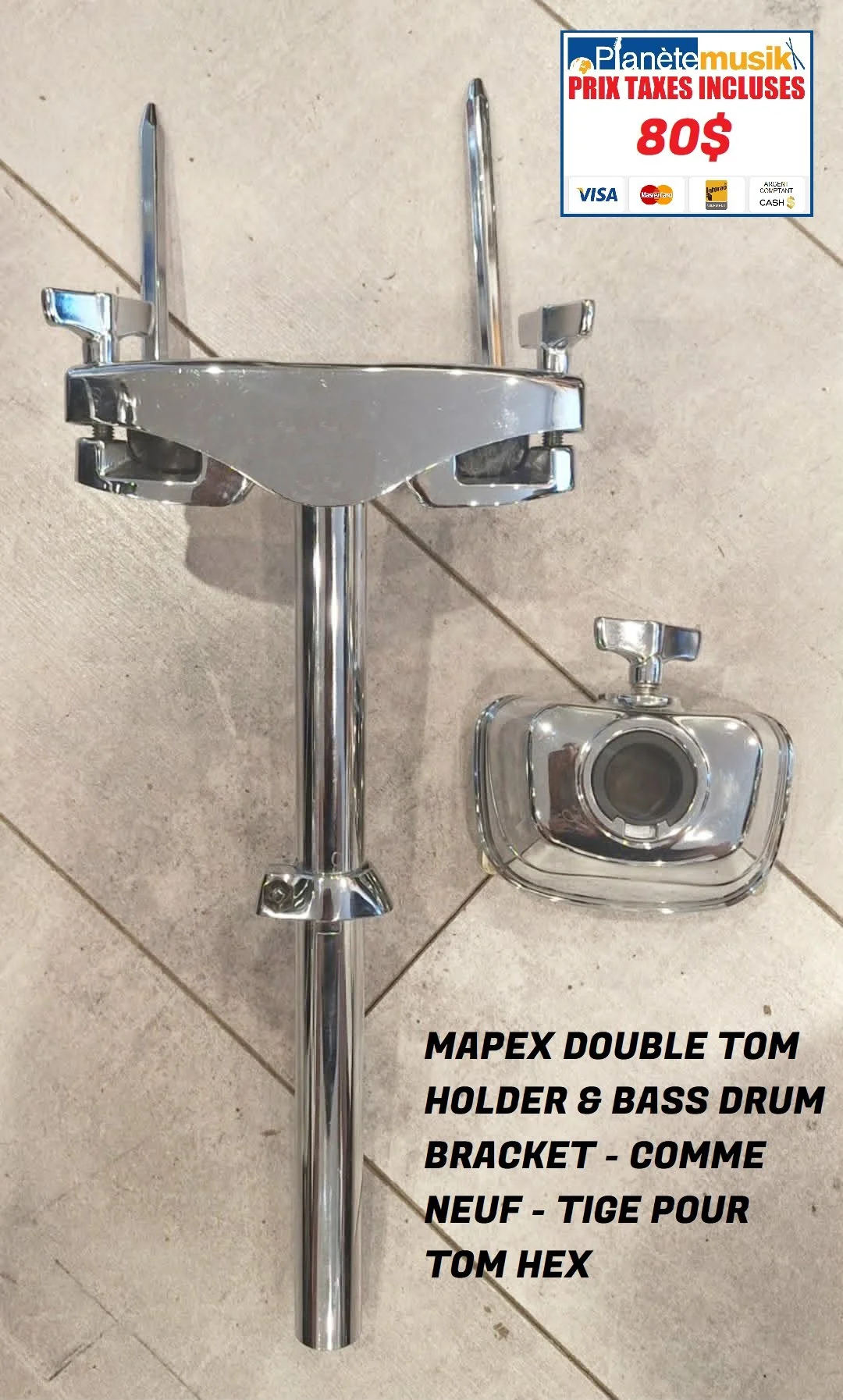 TAXES INCLUSES - Mapex Double tom holder avec bass drum bracket