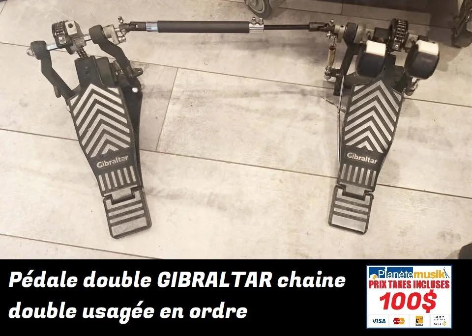 TAXES INCLUSES - Pédale double GIBRALTAR chaine double usagée en ordre