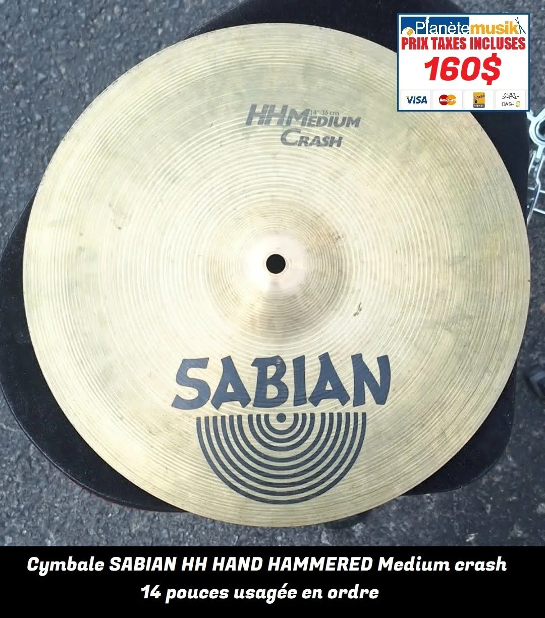 TAXES INCLUSES - Cymbale haut de gamme SABIAN HH Medium crash 14 pouces